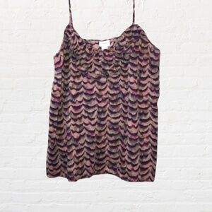 Motherhood Maternity Tank Top Shirt Size Large Purple Beige Ruffle Neckline L